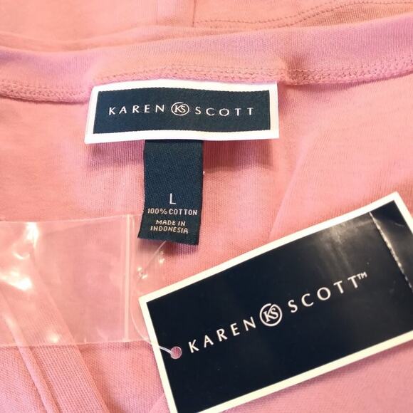 Karen Scott Cotton Henley Top Size M 3/4 Sleeves Dark Pink New - Picture 6 of 7